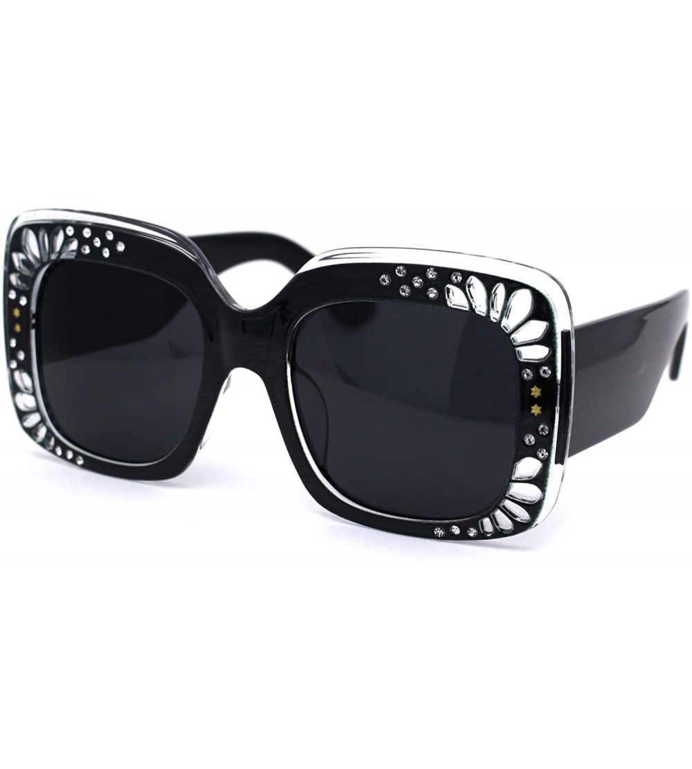 Rectangular Womens Rectangular Foliage Jewel Trim Thick Plastic Sunglasses - All Black - C61958DIUO0 $25.48