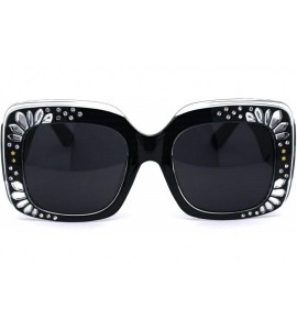 Rectangular Womens Rectangular Foliage Jewel Trim Thick Plastic Sunglasses - All Black - C61958DIUO0 $25.48