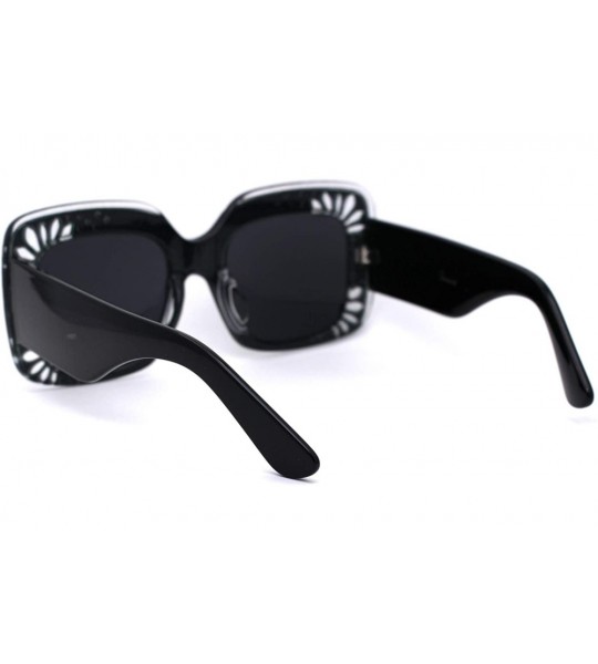 Rectangular Womens Rectangular Foliage Jewel Trim Thick Plastic Sunglasses - All Black - C61958DIUO0 $25.48