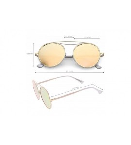 Round Polarized Round Aviator Sunglasses for Women Metal Brow Bar Mirrored Lens 52mm - Silver / Silver Mirror - CC12MXW3Z2R $...