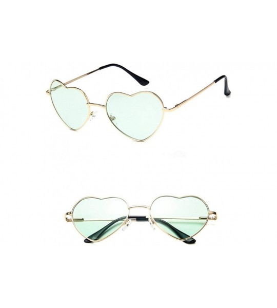 Oversized Heart Shaped Sunglasses Women Metal Frame Reflective Lens Sun Protection Tea - Green - CD18YKUNYA4 $17.14