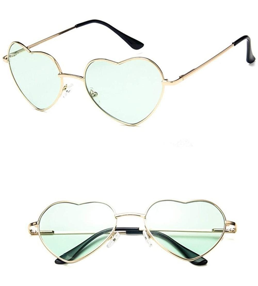 Oversized Heart Shaped Sunglasses Women Metal Frame Reflective Lens Sun Protection Tea - Green - CD18YKUNYA4 $17.14