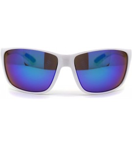 Sport Color Mirror Warp Around Mens Sport Plastic Sunglasses - White Green Teal Mirror - CP195UDORQH $23.02