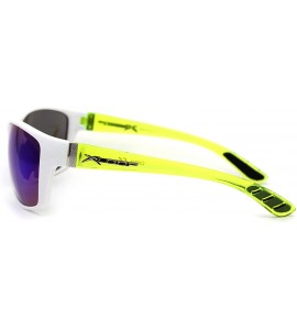 Sport Color Mirror Warp Around Mens Sport Plastic Sunglasses - White Green Teal Mirror - CP195UDORQH $23.02