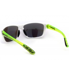 Sport Color Mirror Warp Around Mens Sport Plastic Sunglasses - White Green Teal Mirror - CP195UDORQH $23.02