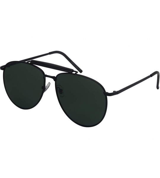 Aviator Classic Metal Aviator Sunglasses for Men Women 5147-FLAP - Black Frame/Green Lens - CL18I248N7Z $19.57