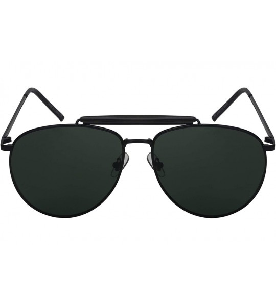 Aviator Classic Metal Aviator Sunglasses for Men Women 5147-FLAP - Black Frame/Green Lens - CL18I248N7Z $19.57