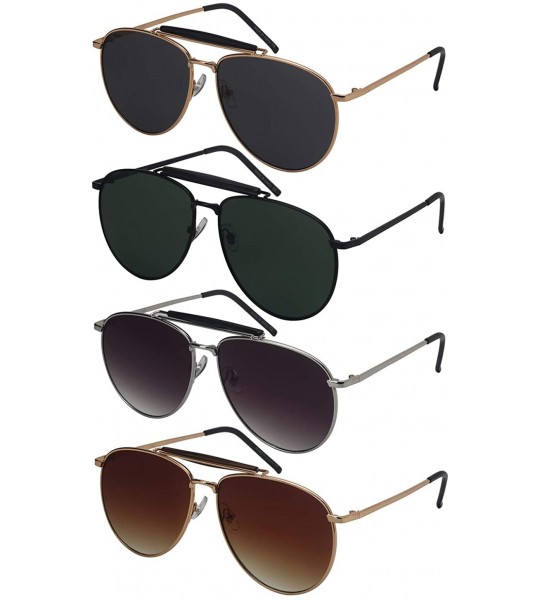 Aviator Classic Metal Aviator Sunglasses for Men Women 5147-FLAP - Black Frame/Green Lens - CL18I248N7Z $19.57