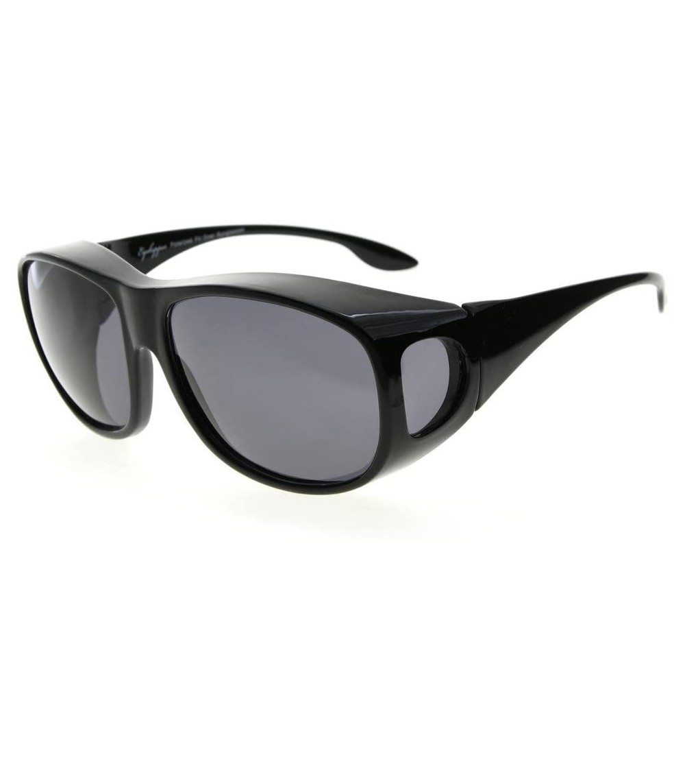 Rectangular Retro Style Large Lenses Polarized Fitover Sunglasses for Wear Over Glasses (Black/Grey Lenses) - Black - C2184A0...
