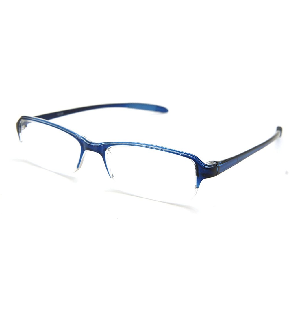 Rectangular Super Lightweight Reading Glasses Free Pouch HalfRim - Blue Crystal Transparent - CZ187S5422D $33.16