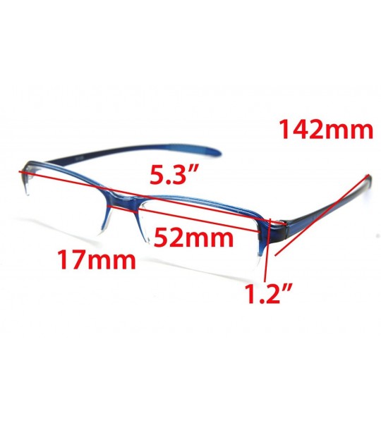 Rectangular Super Lightweight Reading Glasses Free Pouch HalfRim - Blue Crystal Transparent - CZ187S5422D $33.16