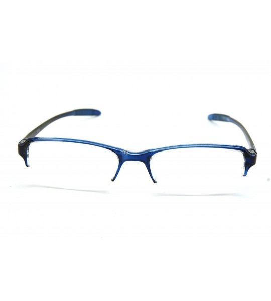 Rectangular Super Lightweight Reading Glasses Free Pouch HalfRim - Blue Crystal Transparent - CZ187S5422D $33.16