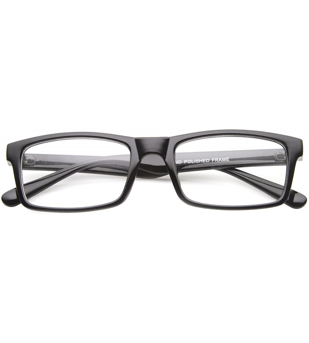 Rectangular Modern Fashion Basic Eyewear Rectangular Clear Lens Horn Rimmed Glasses 52mm - Black / Clear - C717YOTAN5A $19.79