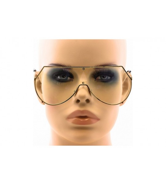 Goggle Oversize Unisex Flat Top Aviator Retro Shield Mirrored Lens Rimless Sunglasses - Clear Lens - CQ18220WX28 $19.47