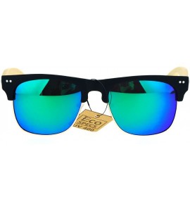 Square Real Bamboo Temple Sunglasses Square Matted Top Mirror Lens UV 400 - Black (Teal Mirror) - CU183Z7OO08 $23.44