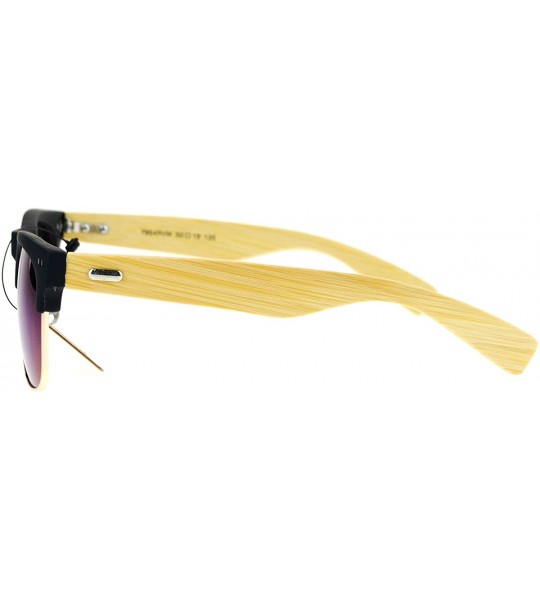 Square Real Bamboo Temple Sunglasses Square Matted Top Mirror Lens UV 400 - Black (Teal Mirror) - CU183Z7OO08 $23.44