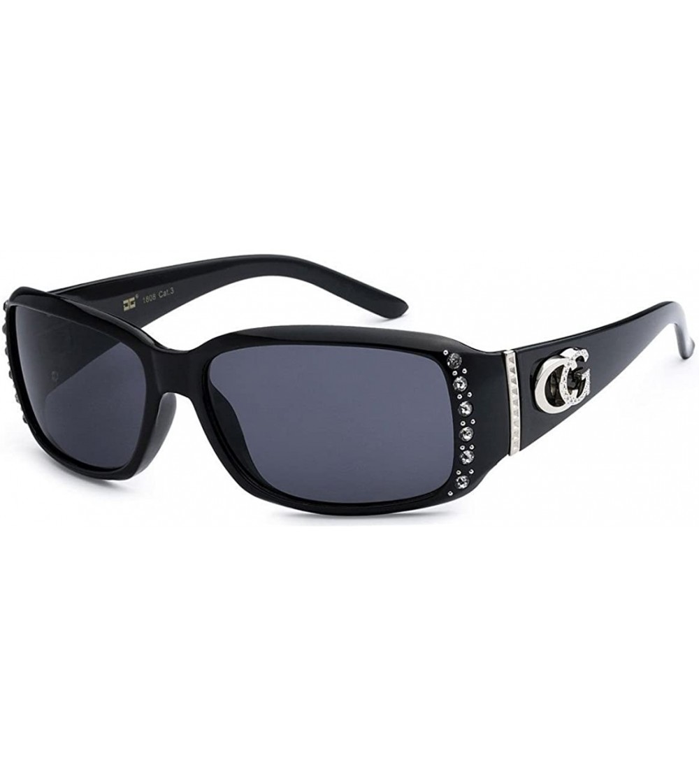 Rectangular CG Eyewear Rhinestone Studded Narrow Rectangular Fashion Sunglasses UV Protect - Black - C512DXT9HZF $17.43