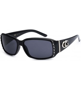 Rectangular CG Eyewear Rhinestone Studded Narrow Rectangular Fashion Sunglasses UV Protect - Black - C512DXT9HZF $17.43