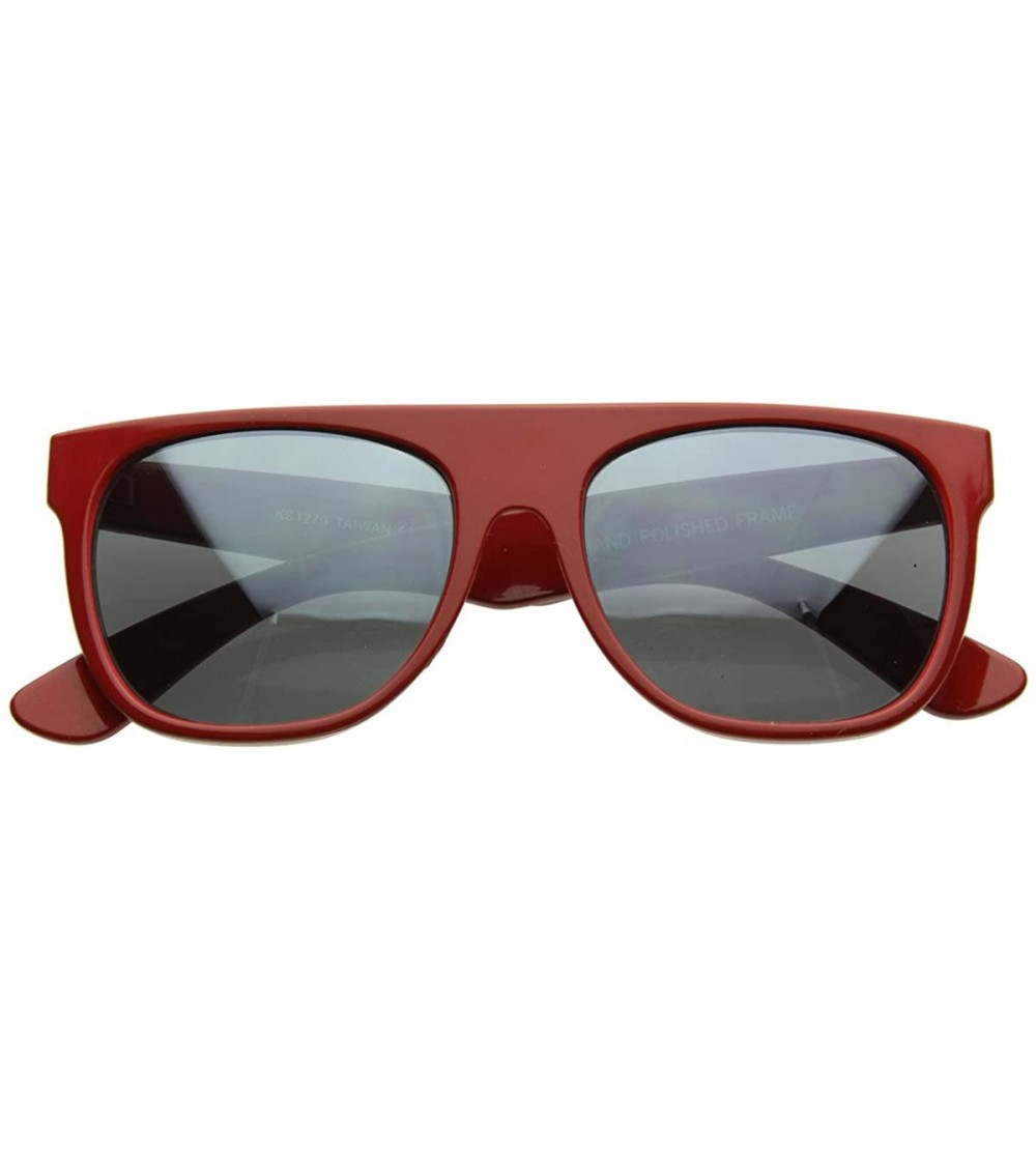 Wayfarer Modern Retro Reflective Mirror Lens Super Flat Top Horn Rimmed Sunglasses (Red) - CB116Q2KGIJ $18.22