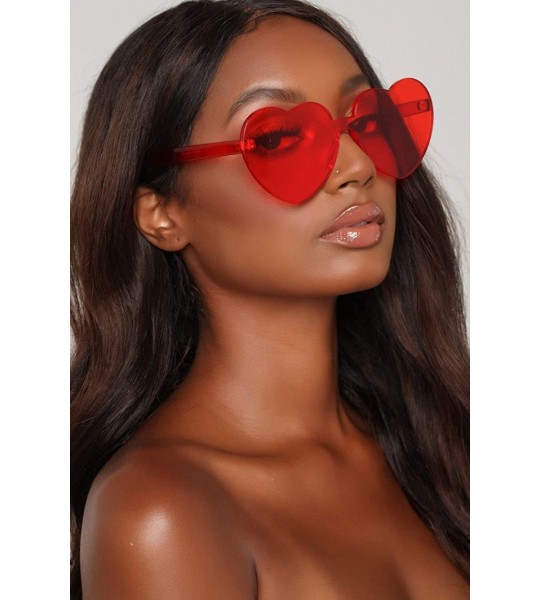 Sport Heart Shaped Rimless Sunglasses Candy Steampunk Lens for women girl - Red - C8189AZ32S6 $17.06