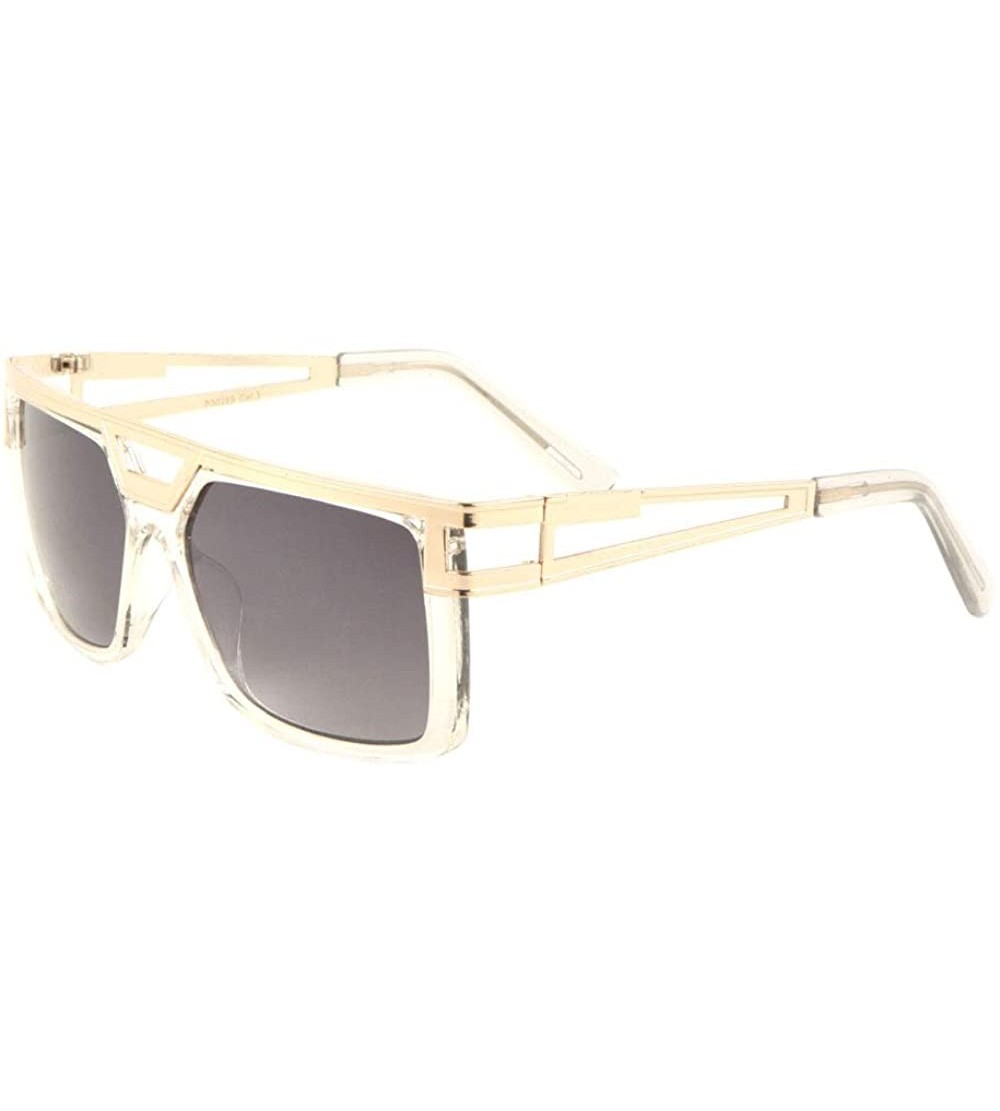 Square Flat Top Connected Temple Cut Out Metal Square Sunglasses - Clear - CV198KA559Q $27.80