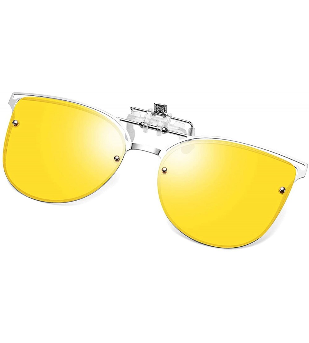 Goggle Clip On Polarized Sunglasses Cat Eye Flip for Prescription Glasses B2436 - Yellow - C718EXTUYOS $28.69