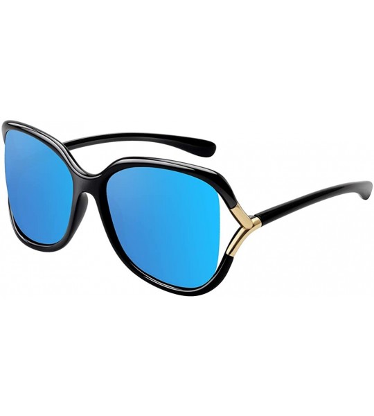 Sport Oversized Polarized Sunglasses for Women TR90 Fashion Designer Shades - Black Frame / Blue Mirrored Lens - CU196E9DG27 ...