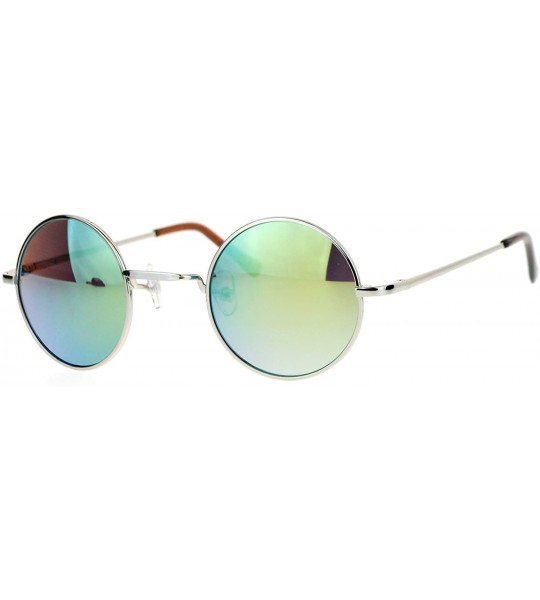 Round Small Round Circle Frame Sunglasses Metal Spring Hinge Mirror Lens - Silver (Yellow Mirror) - CU187EXKTU8 $19.30