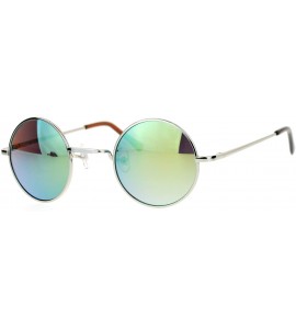 Round Small Round Circle Frame Sunglasses Metal Spring Hinge Mirror Lens - Silver (Yellow Mirror) - CU187EXKTU8 $19.30