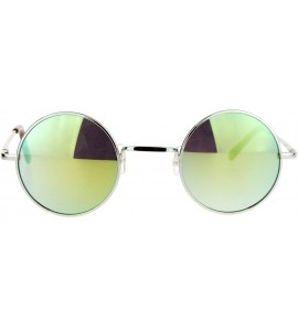 Round Small Round Circle Frame Sunglasses Metal Spring Hinge Mirror Lens - Silver (Yellow Mirror) - CU187EXKTU8 $19.30