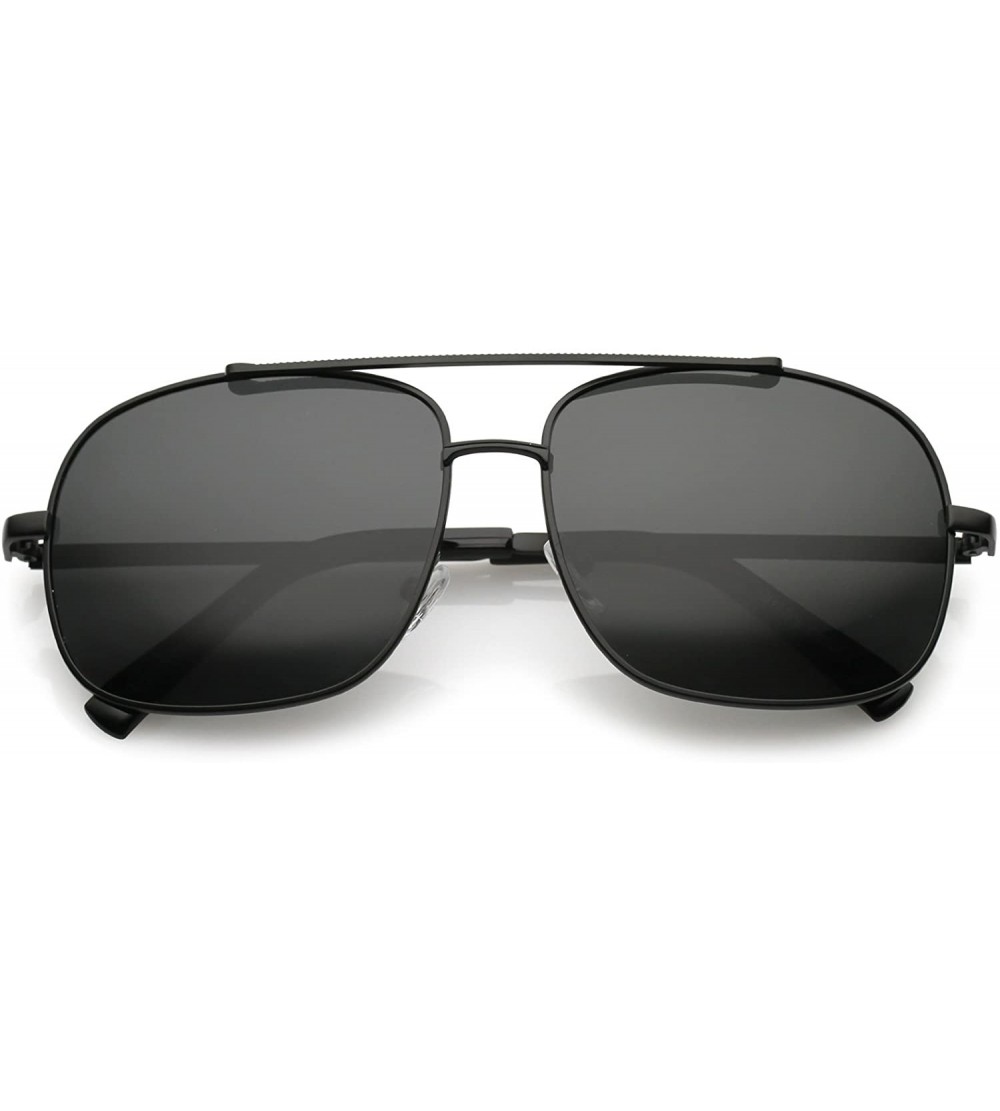 Aviator Classic Metal Straight Crossbar Polarized Square Lens Aviator Sunglasses 58mm - Black / Smoke - CH184WZSCDH $23.84