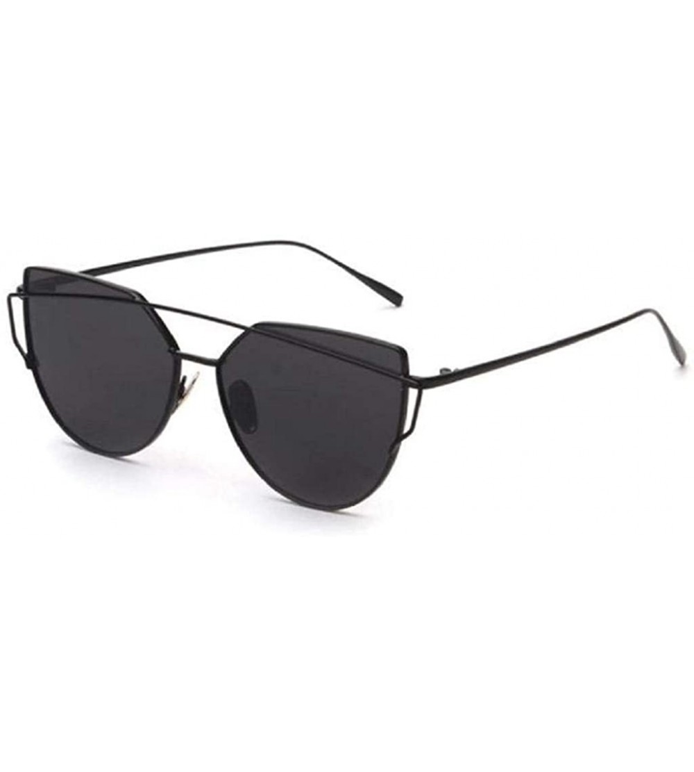 Cat Eye Fashion Twin-Beams Classic Women Metal Frame Mirror Sunglasses Cat Eye Glasses Black - CZ18O3OL42H $17.23