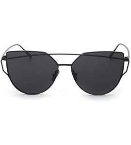 Cat Eye Fashion Twin-Beams Classic Women Metal Frame Mirror Sunglasses Cat Eye Glasses Black - CZ18O3OL42H $17.23