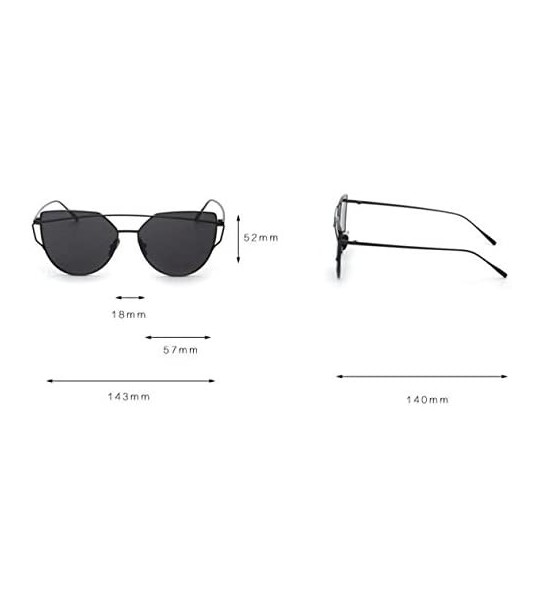 Cat Eye Fashion Twin-Beams Classic Women Metal Frame Mirror Sunglasses Cat Eye Glasses Black - CZ18O3OL42H $17.23