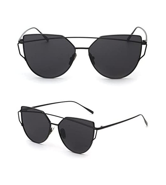 Cat Eye Fashion Twin-Beams Classic Women Metal Frame Mirror Sunglasses Cat Eye Glasses Black - CZ18O3OL42H $17.23