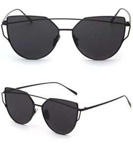 Cat Eye Fashion Twin-Beams Classic Women Metal Frame Mirror Sunglasses Cat Eye Glasses Black - CZ18O3OL42H $17.23