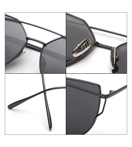 Cat Eye Fashion Twin-Beams Classic Women Metal Frame Mirror Sunglasses Cat Eye Glasses Black - CZ18O3OL42H $17.23