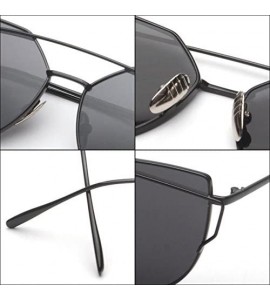 Cat Eye Fashion Twin-Beams Classic Women Metal Frame Mirror Sunglasses Cat Eye Glasses Black - CZ18O3OL42H $17.23