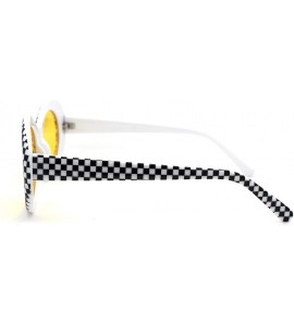 Oval Womens Checker Pattern Mod Oval Thick Plastic Sunglasses - White Yellow - CQ18YEEIN9S $23.09