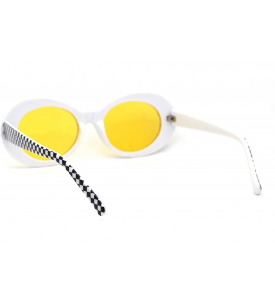 Oval Womens Checker Pattern Mod Oval Thick Plastic Sunglasses - White Yellow - CQ18YEEIN9S $23.09