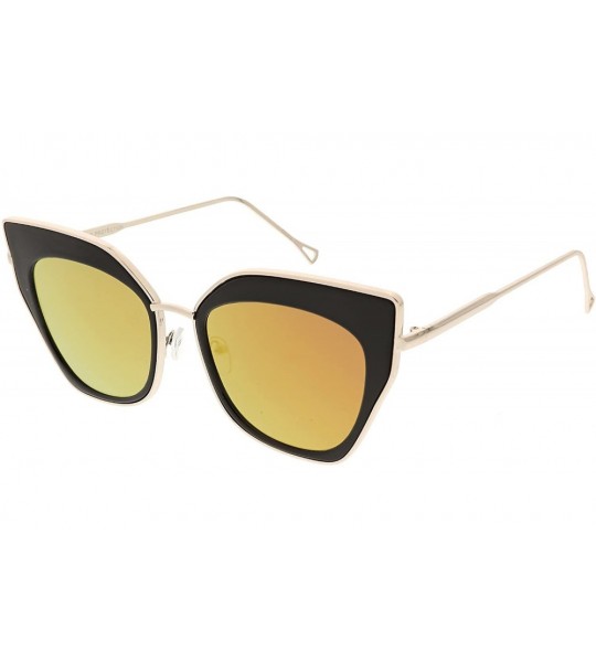 Cat Eye Oversize Slim Metal Nose Bridge Square Colored Mirror Lens Pointed Cat Eye Sunglasses 58mm - CQ188HCUE0O $21.95