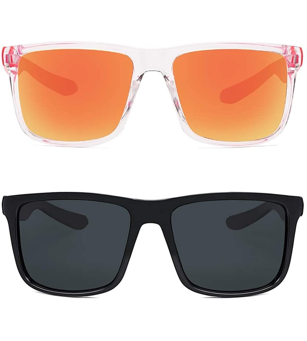 Wrap 2 Pack Square Polarized Sunglasses for Women Oversize Mirrored Lens with UV Protection Driving Sun glasses - CT19C49H65G...