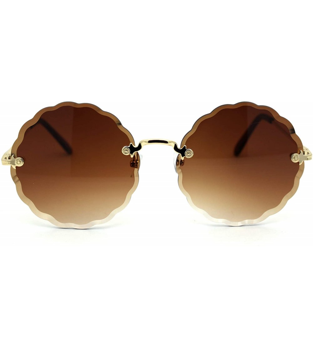 Rimless Womens Daisy Bevel Edge Flower Circle Lens Hippie Sunglasses - Gold Brown - CF18XARLH6R $26.97