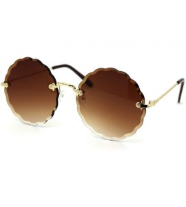 Rimless Womens Daisy Bevel Edge Flower Circle Lens Hippie Sunglasses - Gold Brown - CF18XARLH6R $26.97