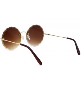 Rimless Womens Daisy Bevel Edge Flower Circle Lens Hippie Sunglasses - Gold Brown - CF18XARLH6R $26.97