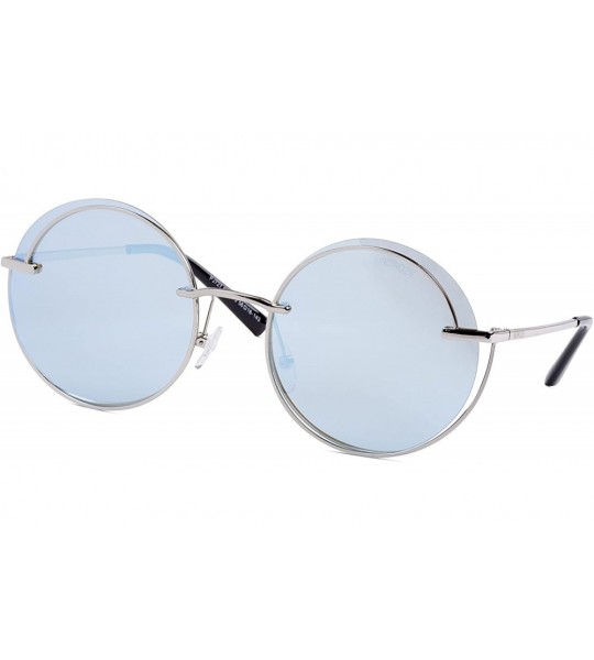 Round Unisex Mens Womens Round Wire Rimmed Sunglasses Summer Shades - Silver - Blue Mirror - C318EMNTW2I $50.19