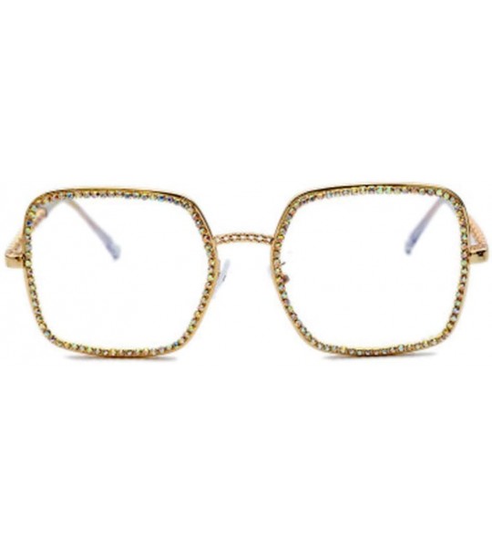 Square Square Large Frame Chain Diamond Sunglasses Unique Fashion Rhinestone Glasses - 4 - CF190HCQ779 $62.54