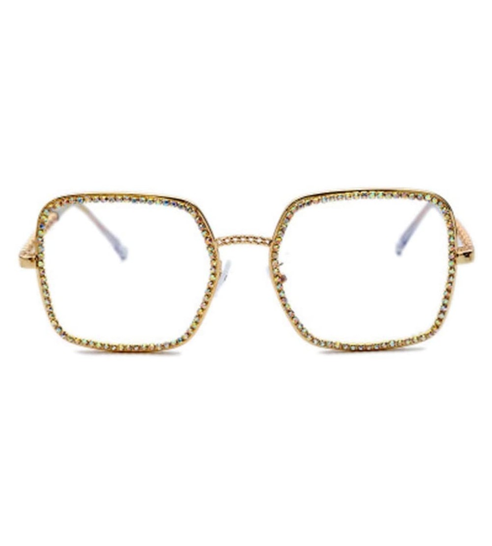 Square Square Large Frame Chain Diamond Sunglasses Unique Fashion Rhinestone Glasses - 4 - CF190HCQ779 $62.54
