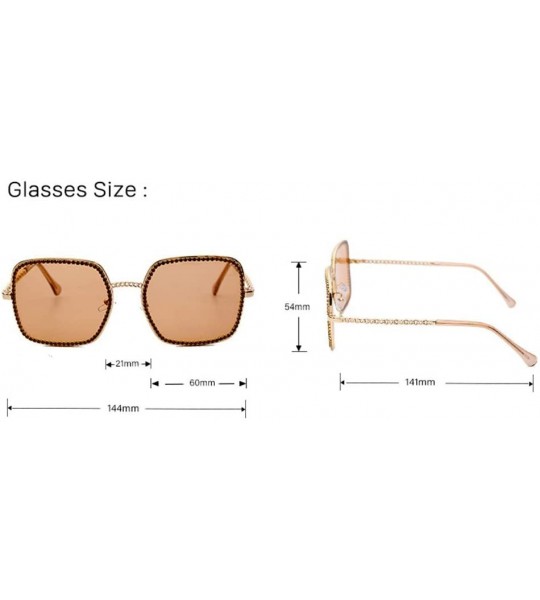 Square Square Large Frame Chain Diamond Sunglasses Unique Fashion Rhinestone Glasses - 4 - CF190HCQ779 $62.54