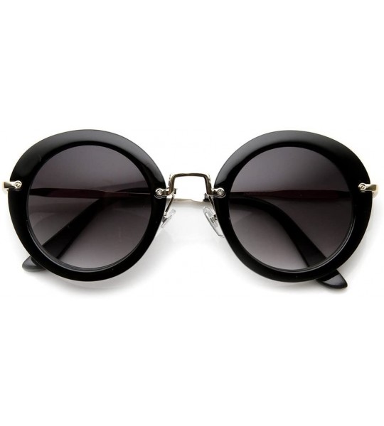 Oversized Womens Fashion Retro Oversized Metal Temple Round Sunglasses (Black) - CO11MV6C8CB $23.62